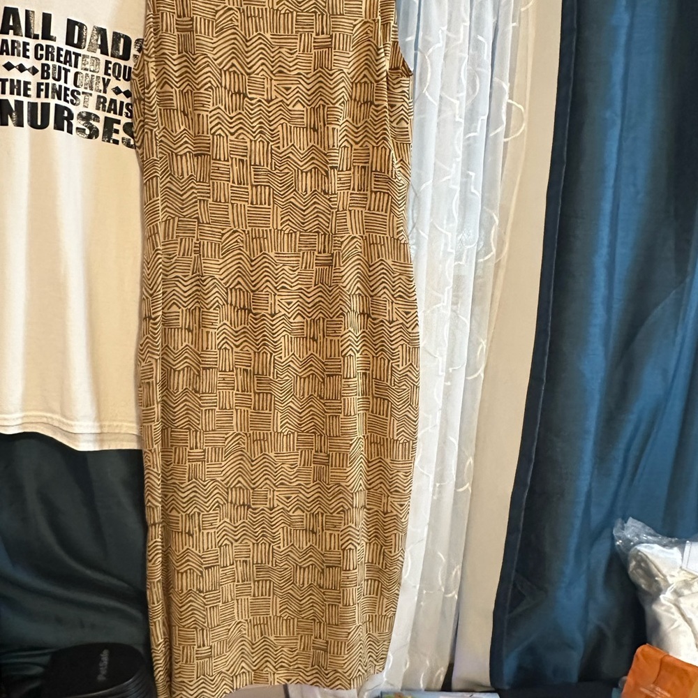 Spenser Jeremy Tan and Cream Silk Midi Dress